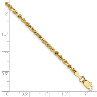 8" 14k Yellow Gold 2.5mm Semi-solid Diamond-cut Rope Chain Bracelet