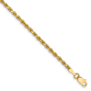 8" 14k Yellow Gold 2.5mm Semi-solid Diamond-cut Rope Chain Bracelet