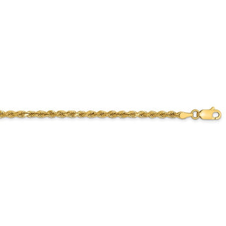 7" 14k Yellow Gold 3mm Semi-solid Diamond-cut Rope Chain Bracelet