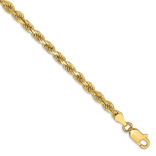 8" 14k Yellow Gold 3.5mm Semi-solid Diamond-cut Rope Chain Bracelet