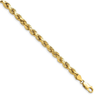 8" 14k Yellow Gold 4.9mm Semi-solid Diamond-cut Rope Chain Bracelet