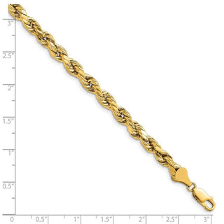 8" 14k Yellow Gold 5.5mm Semi-solid Diamond-cut Rope Chain Bracelet