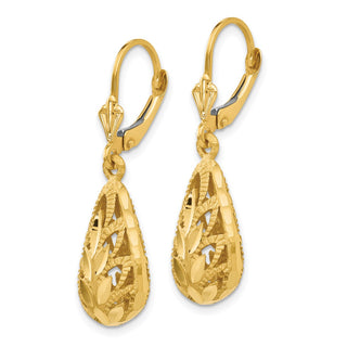 14k Yellow Gold 35mm Polished and Diamond-Cut Dangle Leverback Earrings