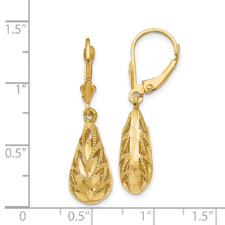 14k Yellow Gold 35mm Polished and Diamond-Cut Dangle Leverback Earrings