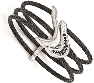 6" Edward Mirell Black Titanium w/ Sterling Silver &Spinel Flexi Bangle Bracelet