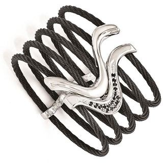 6" Edward Mirell Black Titanium & 925 Silver Black Spinel Flex Bangle Bracelet