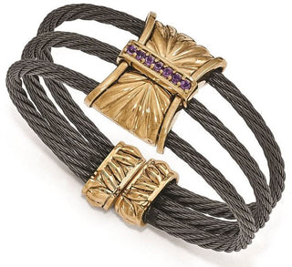 6" Edward Mirell Titanium & Bronze w/ Amethyst Cable Cuff Bracelet