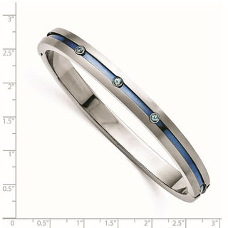 Edward Mirell Grey Titanium Blue Anodized Blue Topaz Hinged Bangle Bracelet