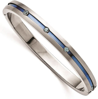 Edward Mirell Grey Titanium Blue Anodized Blue Topaz Hinged Bangle Bracelet