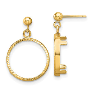 14k Yellow Gold Polished and Diamond-cut Classic 13.0mm Prong Coin Bezel Post Dangle Earrings