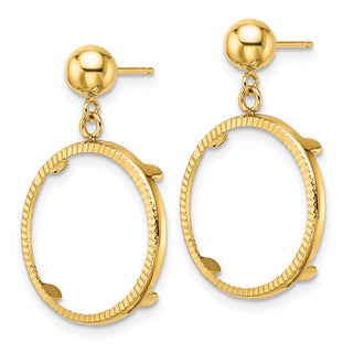 14k Yellow Gold Polished and Diamond-cut Classic 16.5mm Prong Coin Bezel Post Dangle Earrings