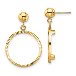14k Yellow Gold Polished and Diamond-cut Classic 16.5mm Prong Coin Bezel Post Dangle Earrings