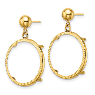 14k Yellow Gold Polished and Diamond-cut Classic 17.8mm Prong Coin Bezel Post Dangle Earrings