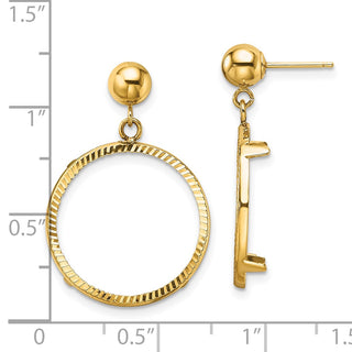 14k Yellow Gold Polished and Diamond-cut Classic 17.8mm Prong Coin Bezel Post Dangle Earrings
