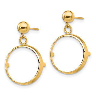 14k Yellow Gold Polished Classic Prong 15.0mm Coin Bezel Post Dangle Earrings