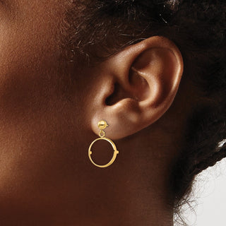 14k Yellow Gold Polished Classic Prong 15.0mm Coin Bezel Post Dangle Earrings