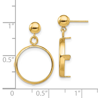 14k Yellow Gold Polished Classic Prong 15.0mm Coin Bezel Post Dangle Earrings