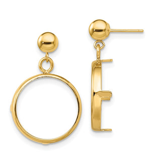 14k Yellow Gold Polished Classic Prong 15.0mm Coin Bezel Post Dangle Earrings