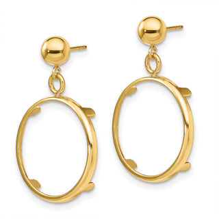 14k Yellow Gold Polished Classic Prong 16.5mm Coin Bezel Post Dangle Earrings