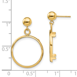 14k Yellow Gold Polished Classic Prong 16.5mm Coin Bezel Post Dangle Earrings