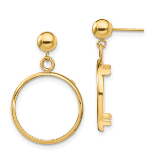 14k Yellow Gold Polished Classic Prong 16.5mm Coin Bezel Post Dangle Earrings