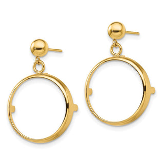 14k Yellow Gold Polished Classic Prong 17.8mm Coin Bezel Post Dangle Earrings