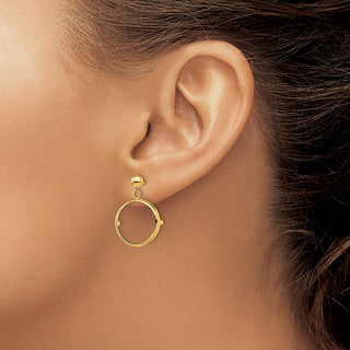 14k Yellow Gold Polished Classic Prong 17.8mm Coin Bezel Post Dangle Earrings