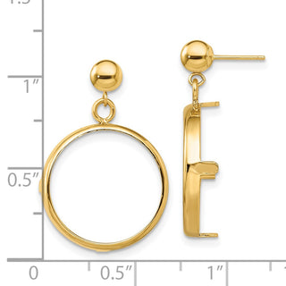 14k Yellow Gold Polished Classic Prong 17.8mm Coin Bezel Post Dangle Earrings