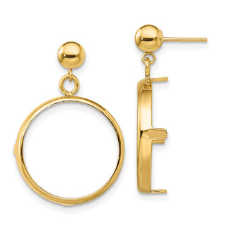 14k Yellow Gold Polished Classic Prong 17.8mm Coin Bezel Post Dangle Earrings
