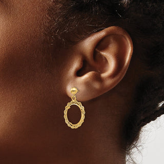 14k Yellow Gold Polished Rope 15.0mm Prong Coin Bezel Post Dangle Earrings