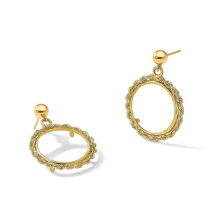 14k Yellow Gold Polished Rope 17.8mm Prong Coin Bezel Post Dangle Earrings