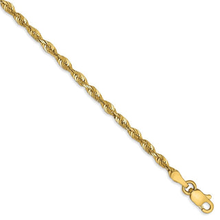 9" 14k Yellow Gold 2.5mm Extra-Light Diamond-cut Rope Chain Anklet