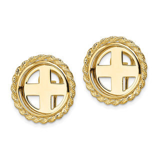 14k  Yellow Gold Polished Rope 16.5mm Prong Coin Bezel Omega Post Earrings - Fits 1/10 oz American Eagle