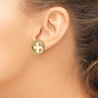 14k  Yellow Gold Polished Rope 16.5mm Prong Coin Bezel Omega Post Earrings - Fits 1/10 oz American Eagle