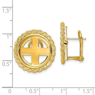 14k  Yellow Gold Polished Rope 16.5mm Prong Coin Bezel Omega Post Earrings - Fits 1/10 oz American Eagle