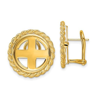 14k  Yellow Gold Polished Rope 16.5mm Prong Coin Bezel Omega Post Earrings - Fits 1/10 oz American Eagle