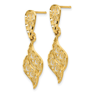 14k Yellow Gold 32mm Polished & Diamond-Cut Filigree Swirl Dangle Post Earrings