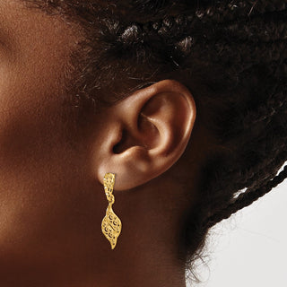 14k Yellow Gold 32mm Polished & Diamond-Cut Filigree Swirl Dangle Post Earrings