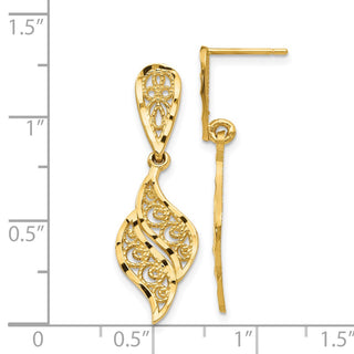 14k Yellow Gold 32mm Polished & Diamond-Cut Filigree Swirl Dangle Post Earrings