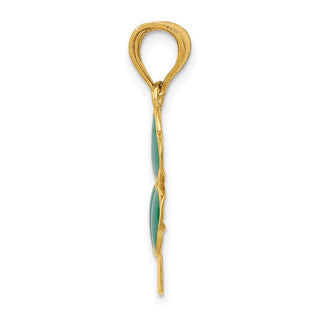 14k Yellow Gold Enameled Clover Pendant