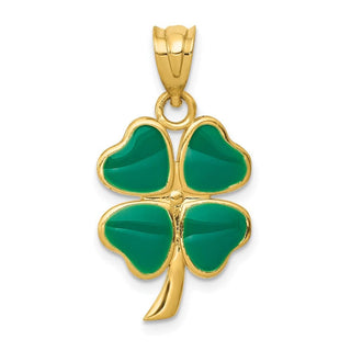 14k Yellow Gold Enameled Clover Pendant
