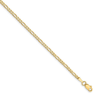 10" 14k Yellow Gold 2.25mm Flat Figaro Chain Anklet