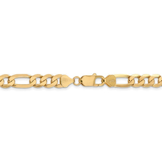 9" 14k Yellow Gold 7.5mm Flat Figaro Chain Bracelet