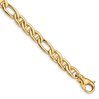 7.25" 14k Yellow Gold 6.5mm Solid Hand-polished 3 & 1 Flat Anchor Chain Bracelet