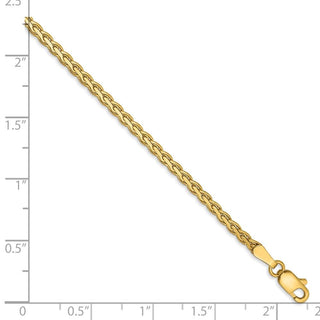 7" 14k Yellow Gold 2.5mm Flat Wheat Chain Bracelet
