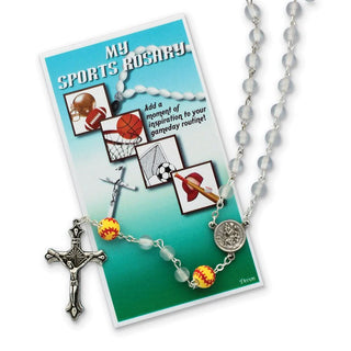 19" Girls White Softball Sports Rosary Necklace