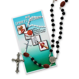 19" Boys Black Football Sports Rosary Necklace