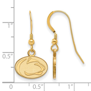 Sterling Silver Gold-plated LogoArt Penn State University Lion Extra Small Dangle Wire Earrings