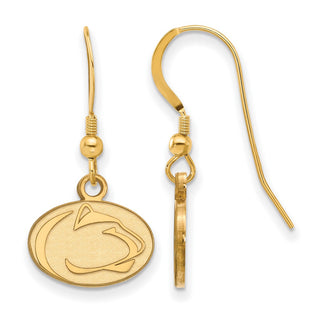 Sterling Silver Gold-plated LogoArt Penn State University Lion Extra Small Dangle Wire Earrings