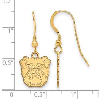 Sterling Silver Gold-plated LogoArt Butler University Bulldog Small Dangle Wire Earrings